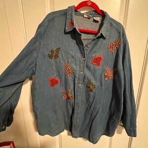 🍂 Bobbie Brooks Embroidered Denim Shirt Jacket – Women’s Plus 22W/24W